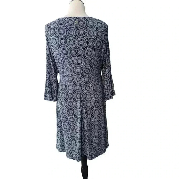 Tommy Hilfiger Navy Blue & White Medallion Print 3/4 Sleeve Back Zip Dress 8 - Picture 5 of 10